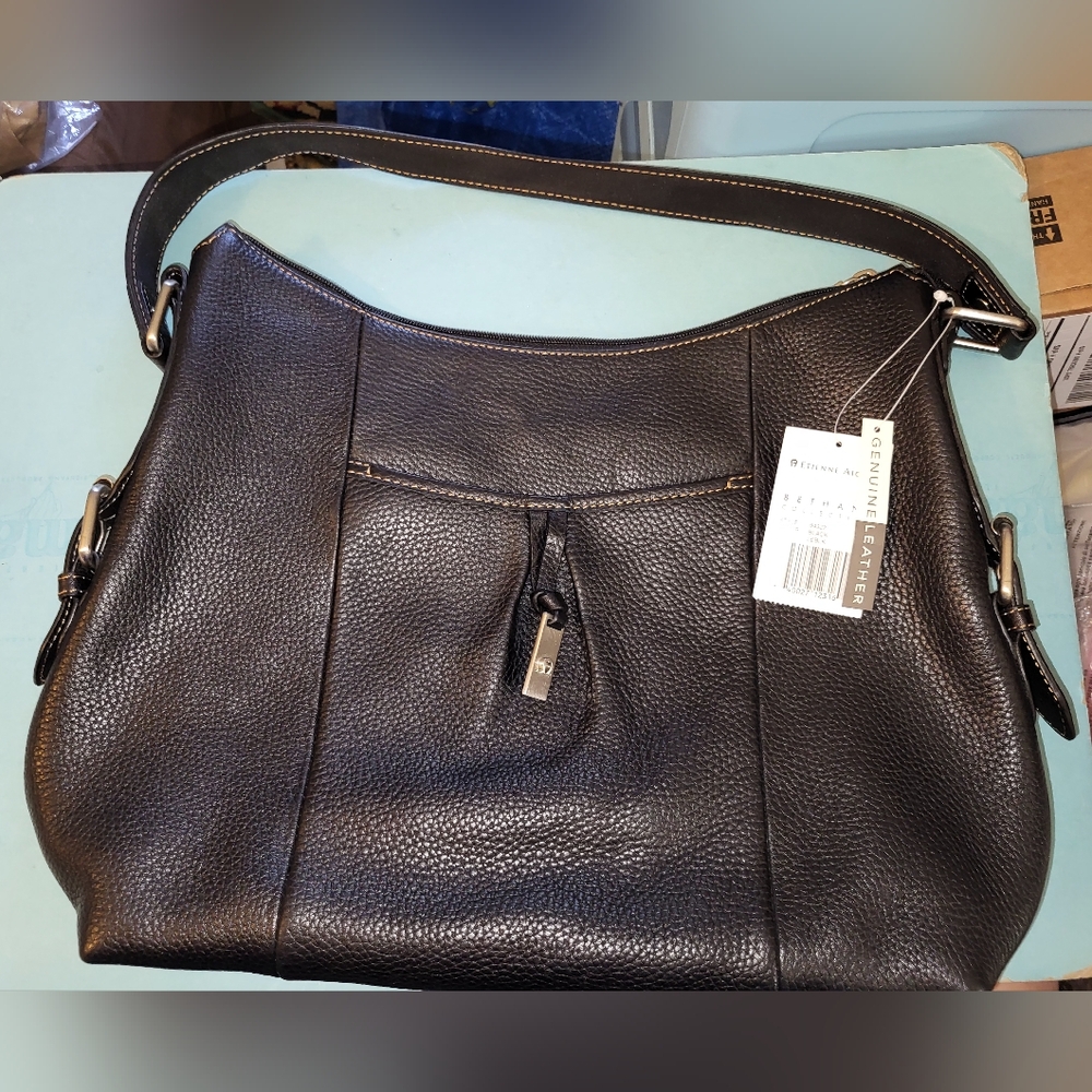 NWT Etienne Aigner Genuine Leather Black Bethany Satchel.
